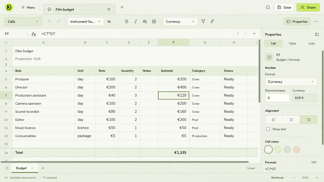 Spreadsheet · workspace