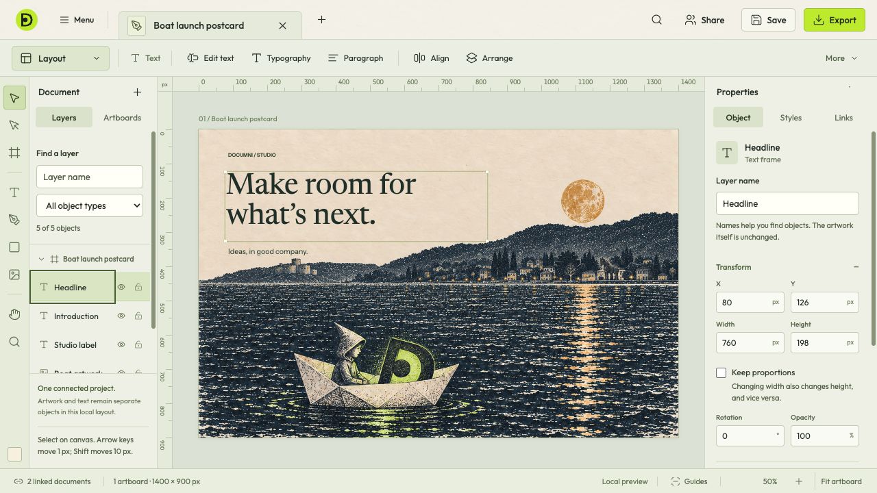 Arrange text and images for layouts and presentations.