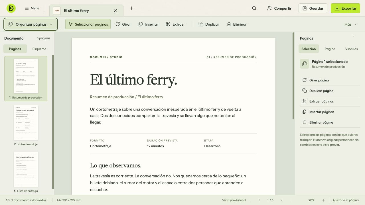 El PDF junto a su lista de páginas.