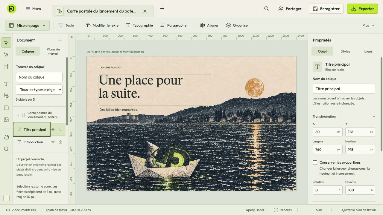Disposez le texte et les images de vos pages et présentations.