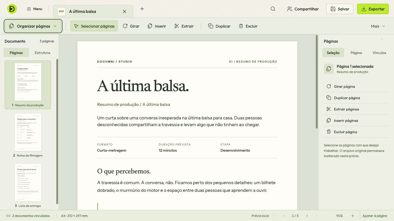 Documento PDF e lista de páginas lado a lado.