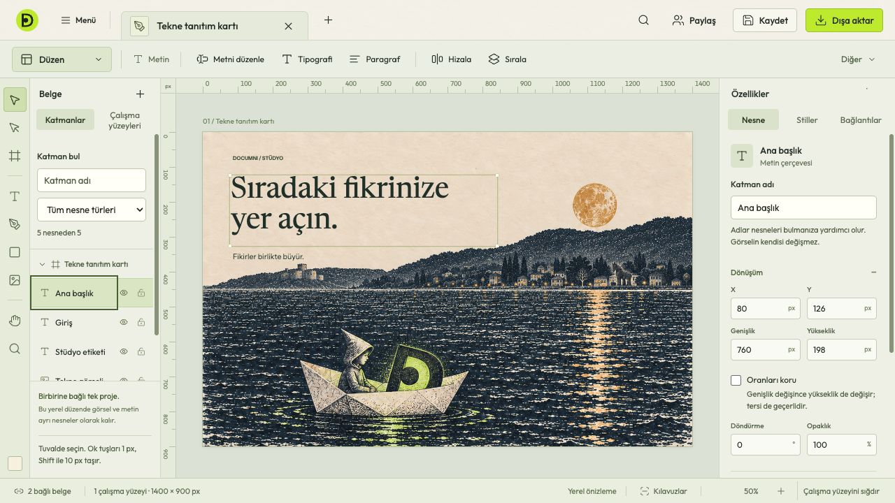 Metin ve görselleri sayfanızda istediğiniz yere yerleştirin.